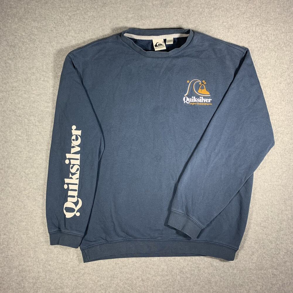 Quiksilver Crewneck Sweater Men's Size Small Blue Skate Surf Logo Beach Outdoor